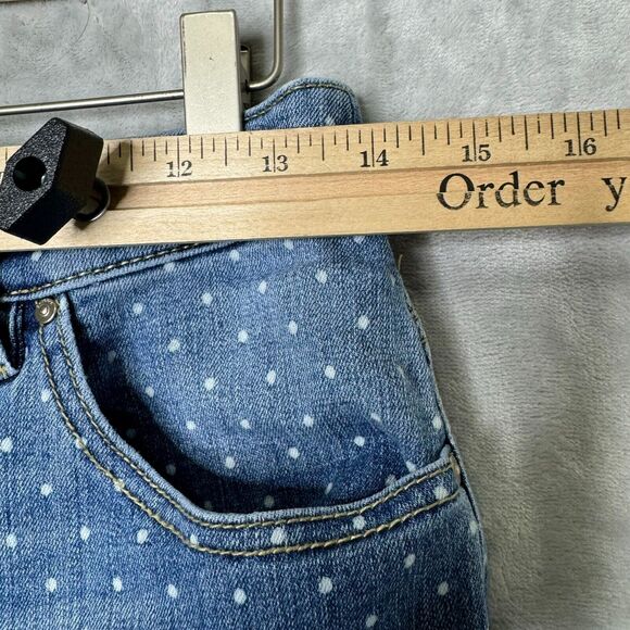 Chicos Plantium Jeans Womens XS Medium Blue White Polka Dot Skimmer Stretch - Picture 8 of 11